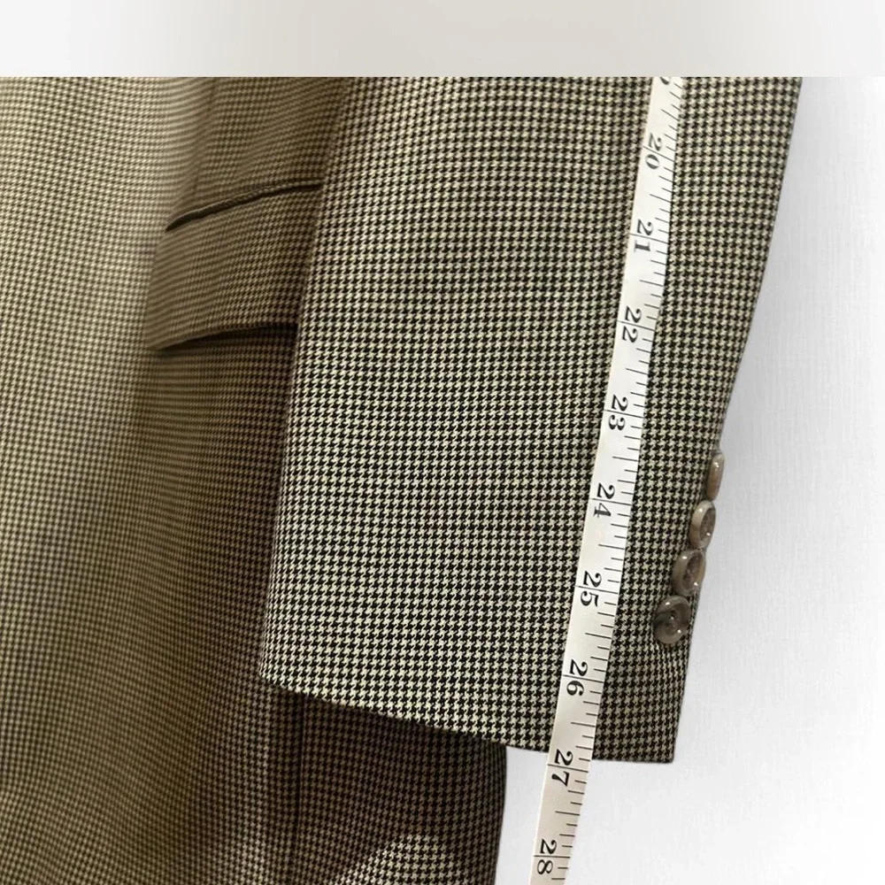 100% Wool |Brooks Brothers| Blazer Men's 46 Long Black & Tan Houndstooth Coat